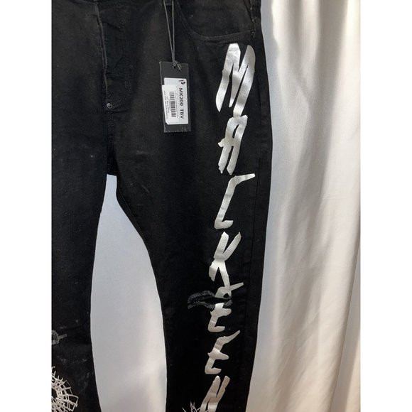Mackeen Jeans Men 42x32 Button Fly Denim Jeans Black Bullet Hole Graphics - Picture 5 of 10